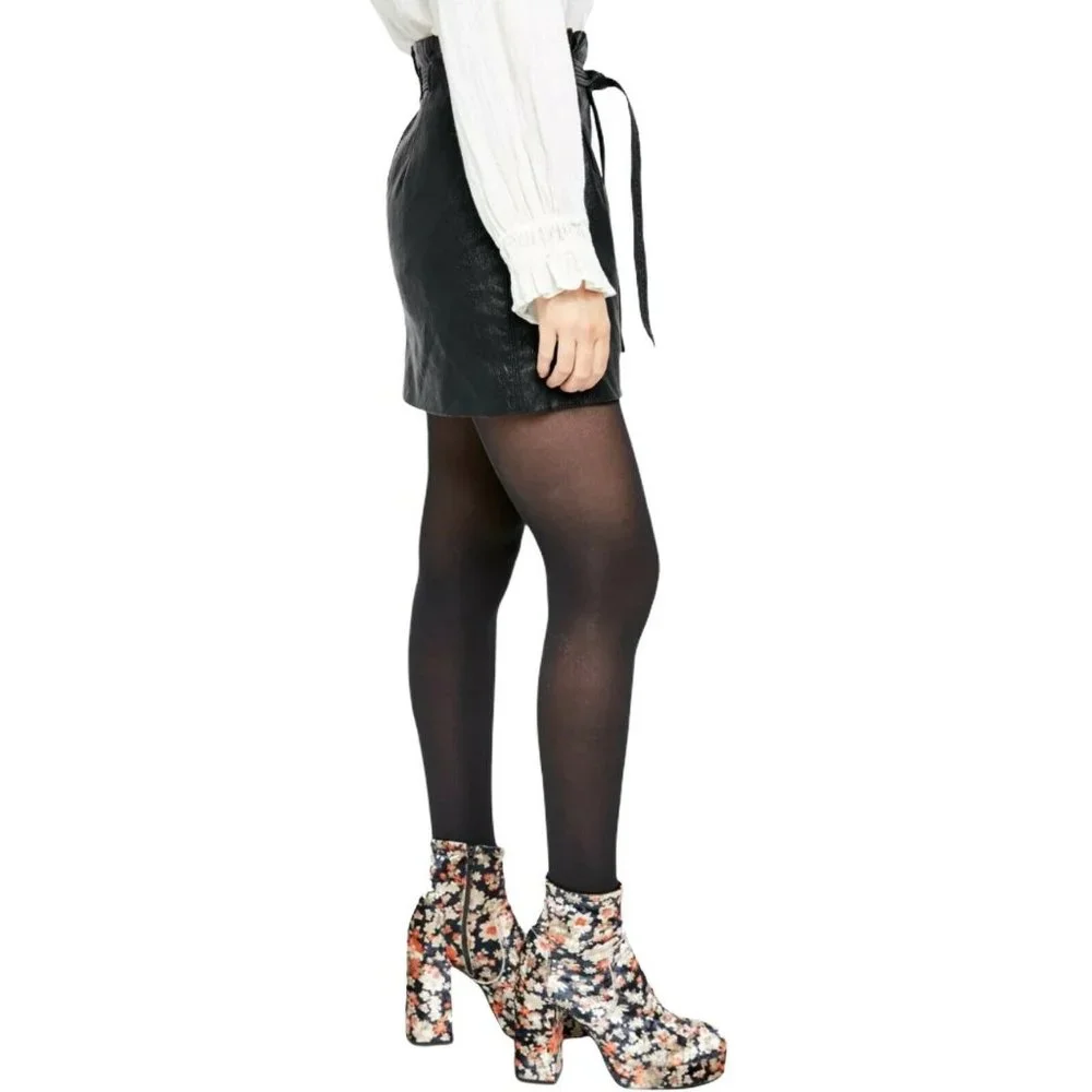 Free People Payton Paperbag Black Faux Leather Tie Waist Mini Skirt - Picture 7 of 11